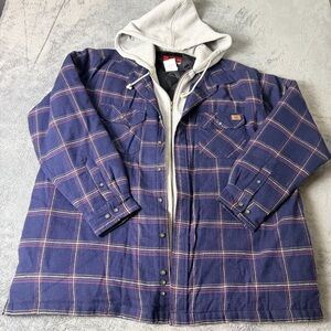 Wrangler Quilt Lined Flannel Shirt Jacket Men's XL Blue Plaid Hooded Workwear